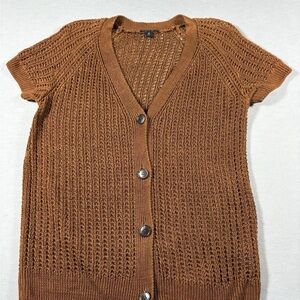 Lafayette 148 New York Brown Hemp Short Sleeve Open Knit Sweater Size Medium